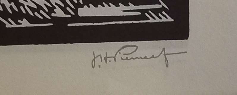 Linosniee afdruk van Doringbome Rustenburg deur Jacob Hendrik Pierneef