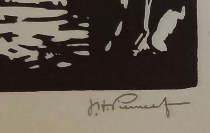 Linosniee afdruk van Huis met berge deur Jacob Hendrik Pierneef