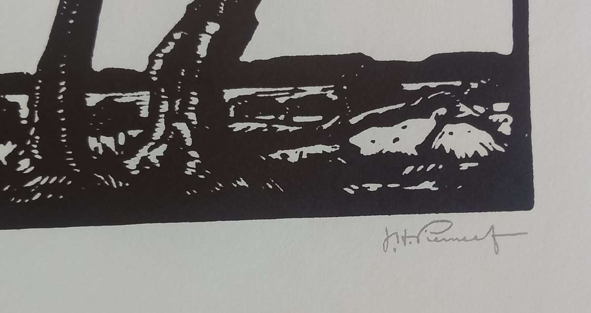 Linosniee afdruk van Kameeldorings Springbokvlakte deur Jacob Hendrik Pierneef