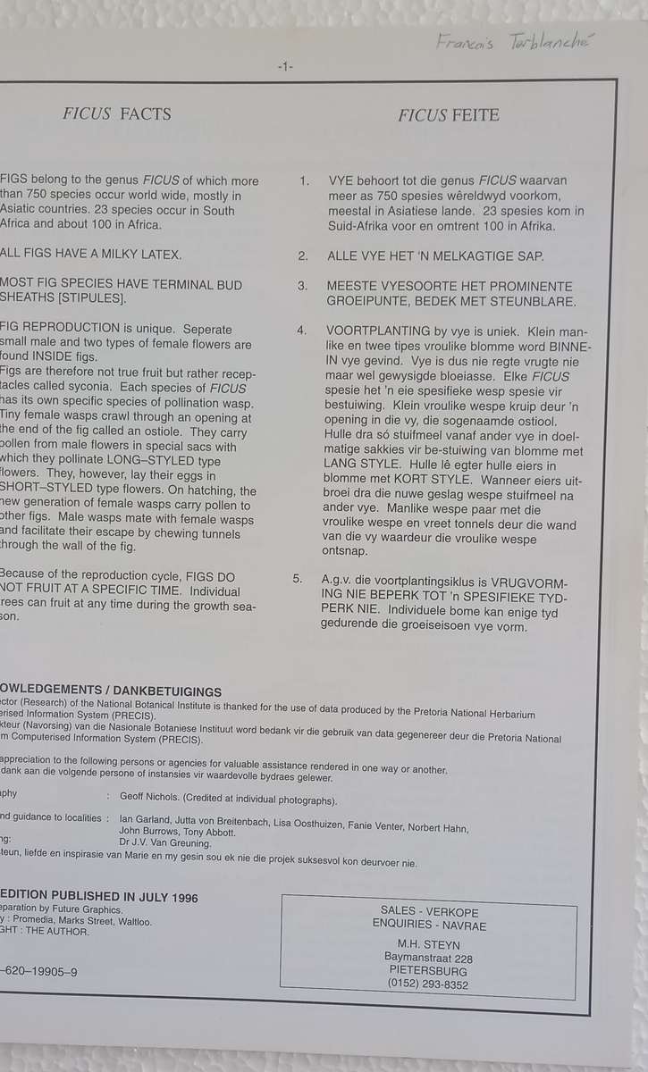 SA Ficus Identifikasiegids Identification Guide (Marthinus Steyn) SA Acacia Identifikasiegids