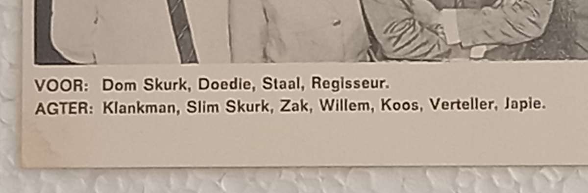 Staal Burger - groete poskaart met akteurlys, ens