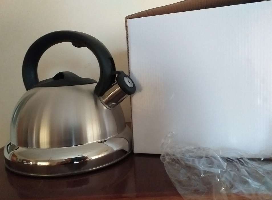 Brand new stovetop stainless steel kettle (for example for gas plate) in box