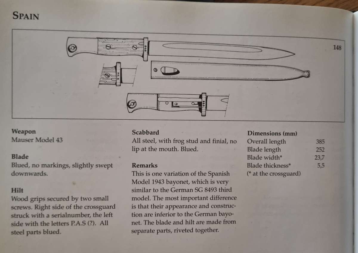 SPANISH M1943 MAUSER BAYONET