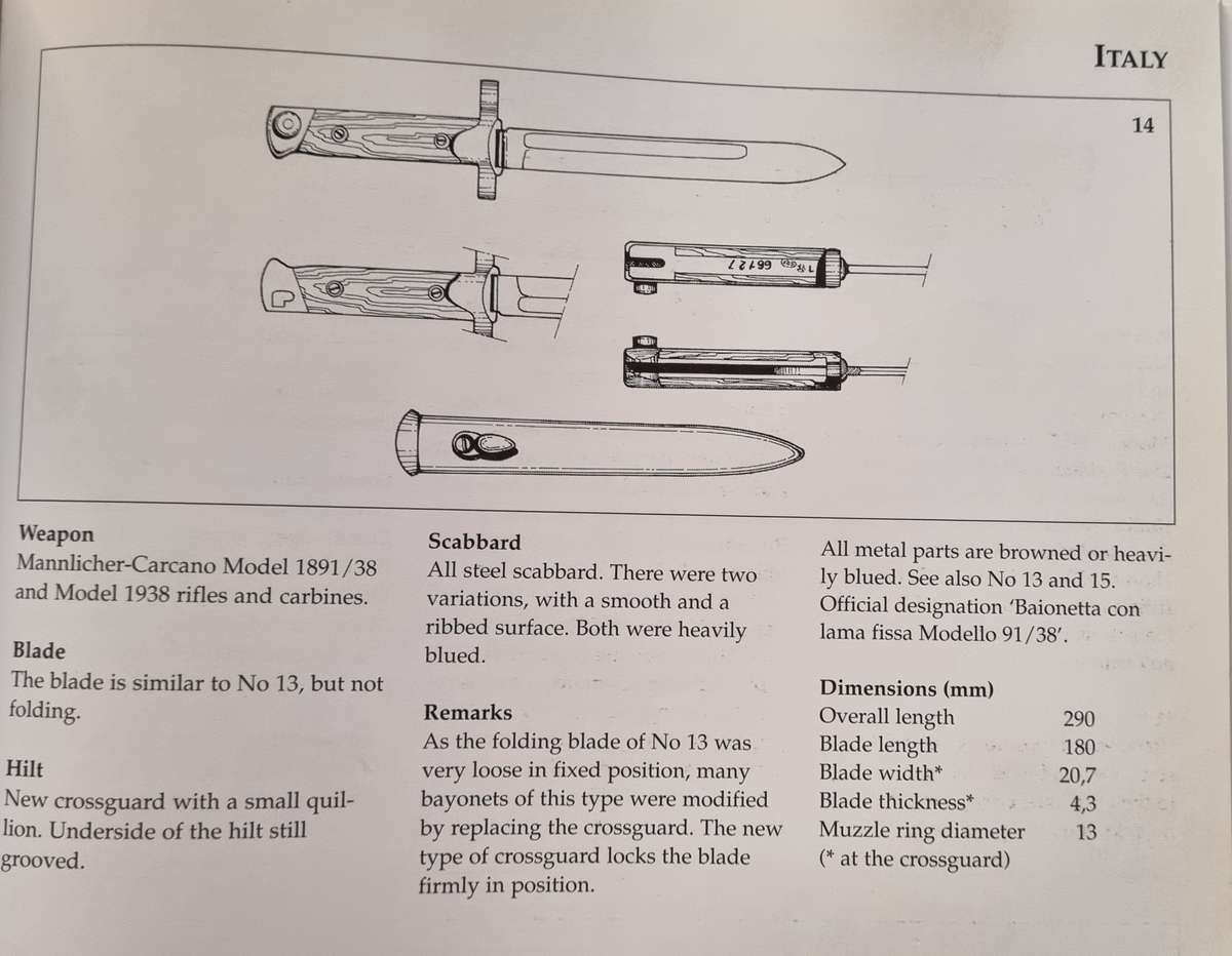 ITALIAN M91/38 BAYONET WW2