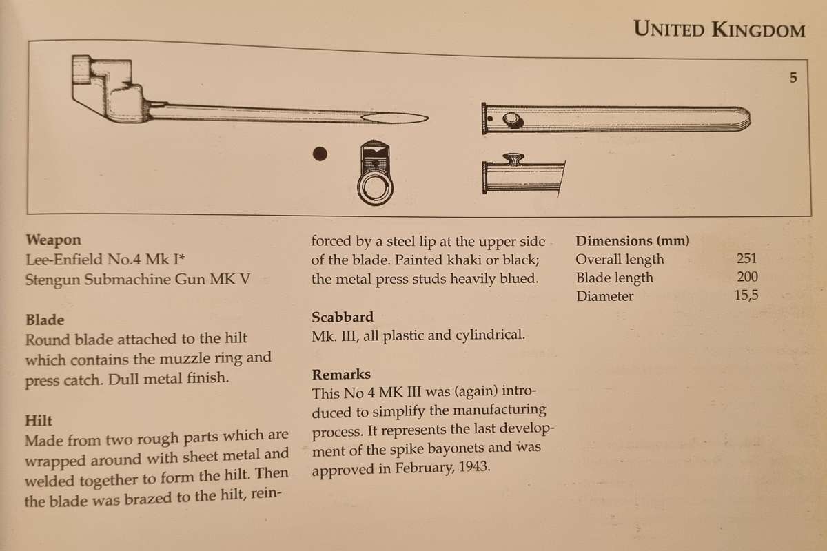 NO4 SPIKE BAYONETS , BRITISH , WW2