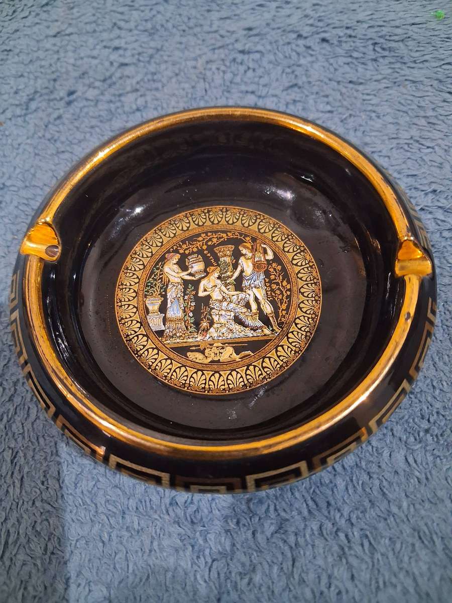 Authentic Handmade Greek Ceramic Bowl  24K Gold Detailing