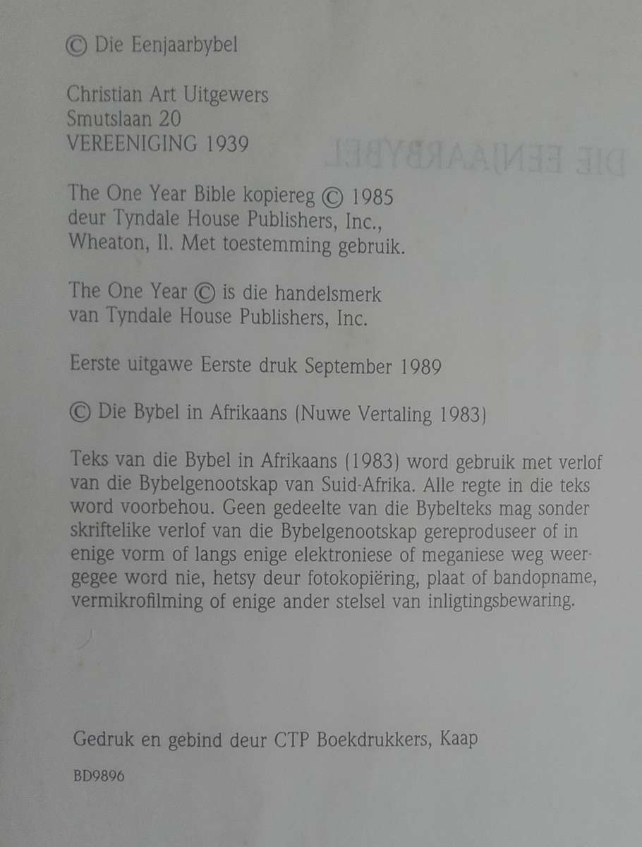 Bible - Die Eenjaar Bybel - 1989