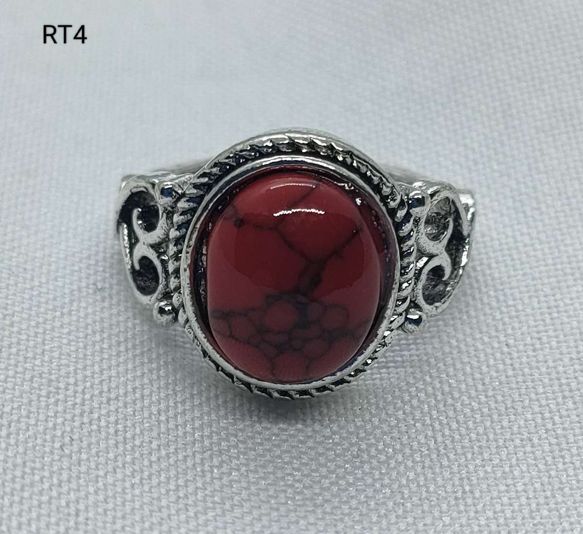 Dress ring - lab-created red Turquoise stone - size US 7 - large main stone