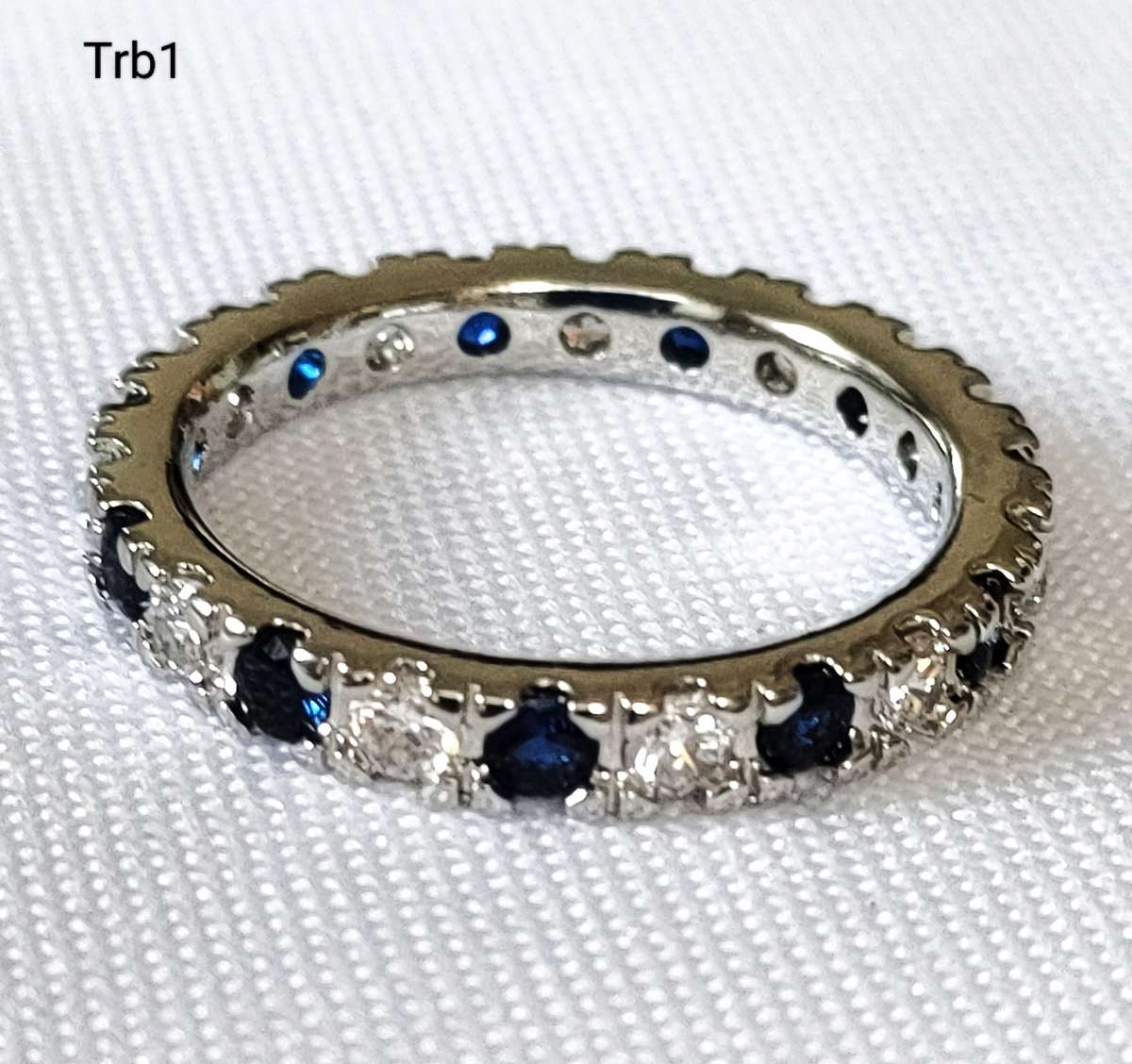 Lab Created Blue & White Stone Dress Ring - Size US7 - Entire Circumference Covered