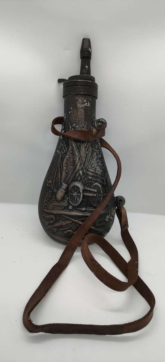 USA Civil war Gunpowder flask - highly decorated - patented in 1850 - height 220 mm