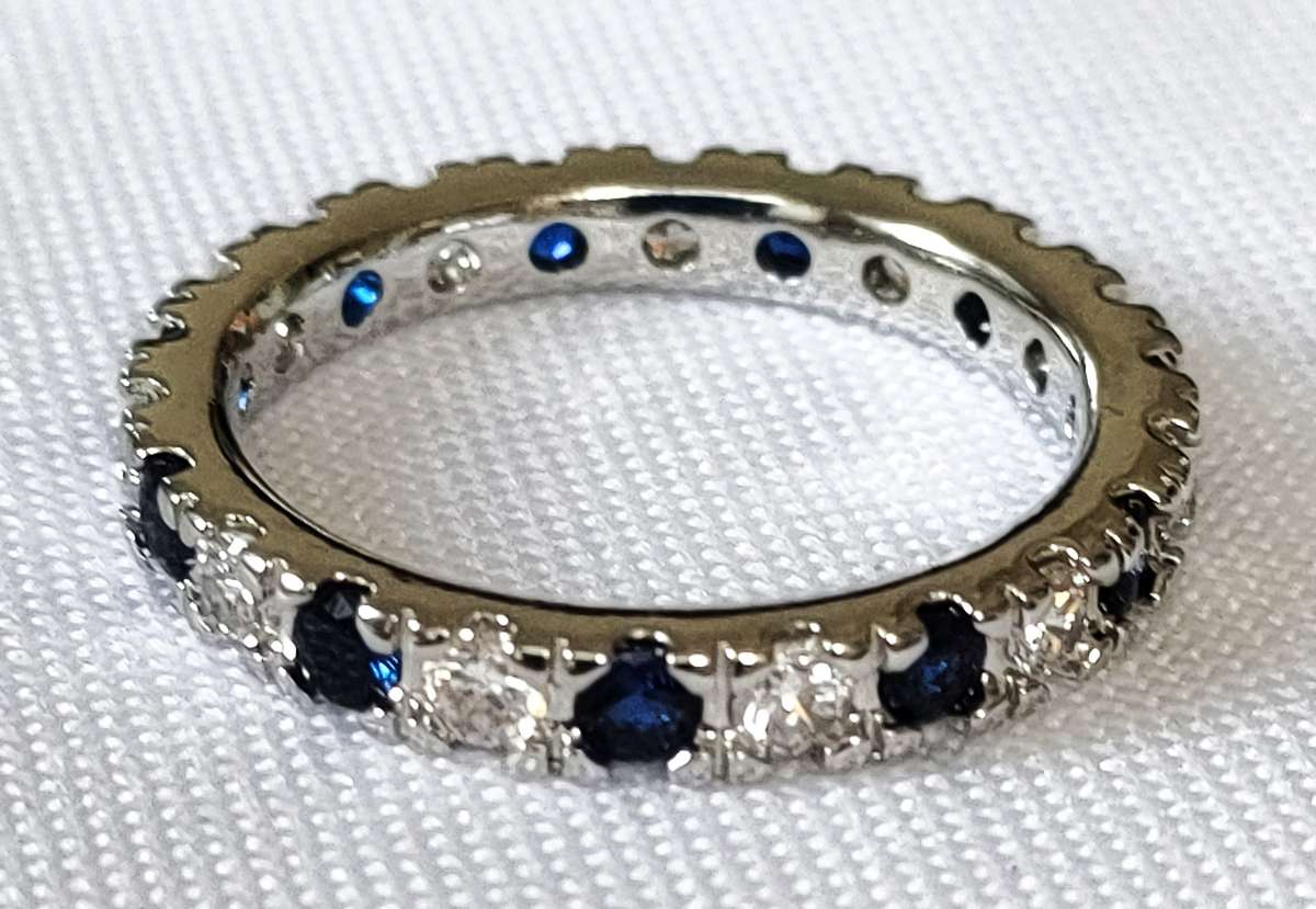 Lab Created Blue & White Stone Dress Ring - Size US7 - Entire Circumference Covered