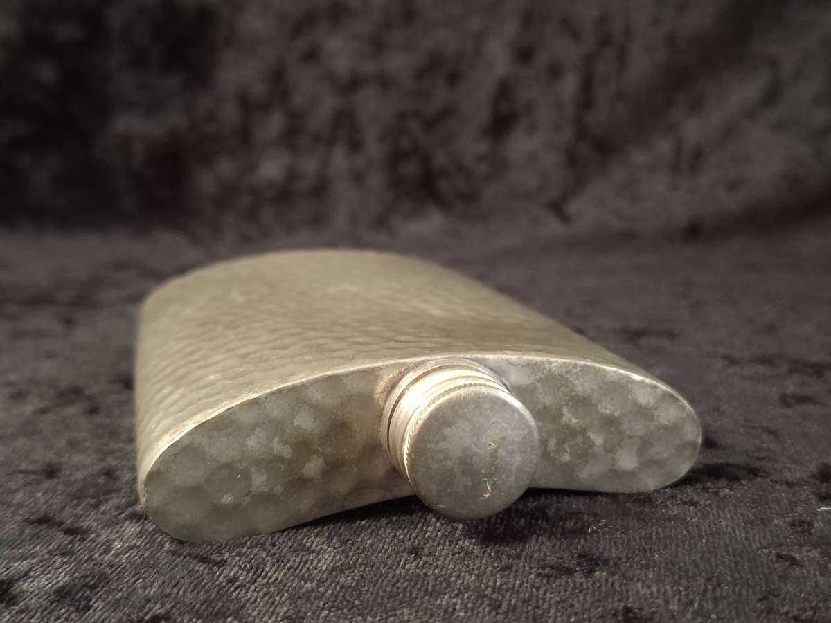 Vintage English Pewter 6 Oz Hip Flask