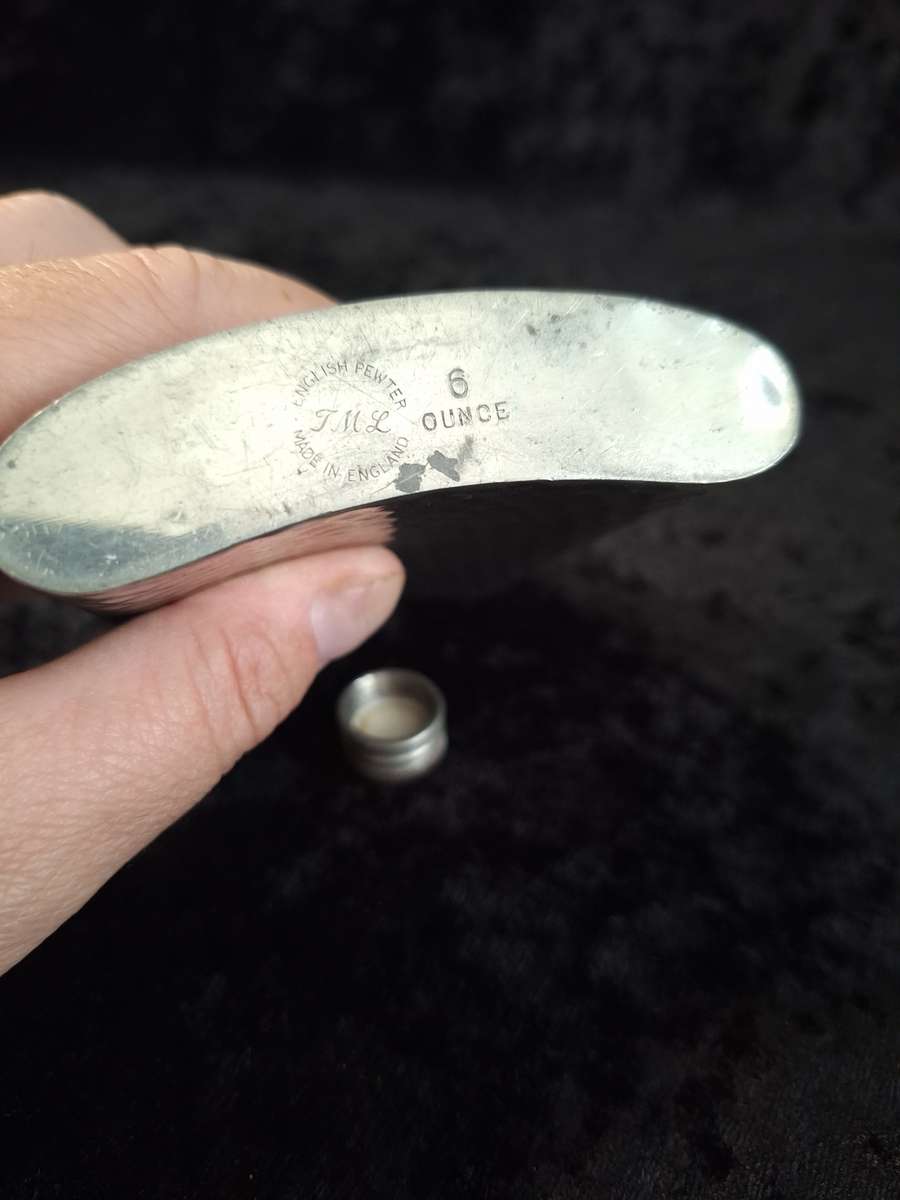 Vintage English Pewter 6 Oz Hip Flask