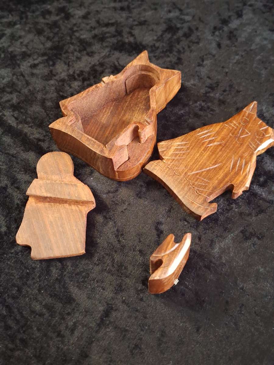 Vintage Wooden Hand Made Puzzle Box.