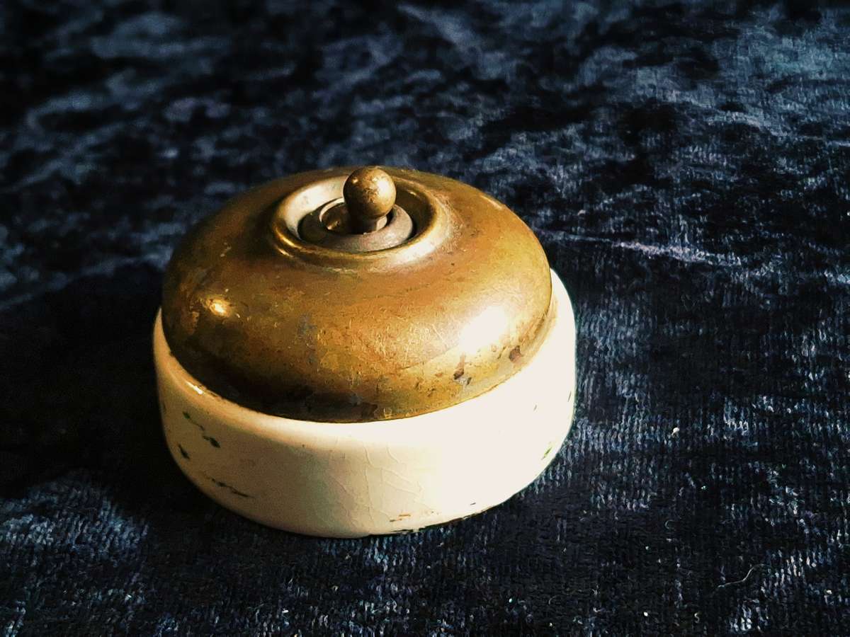Vintage Brass and Porcelain Light Switch
