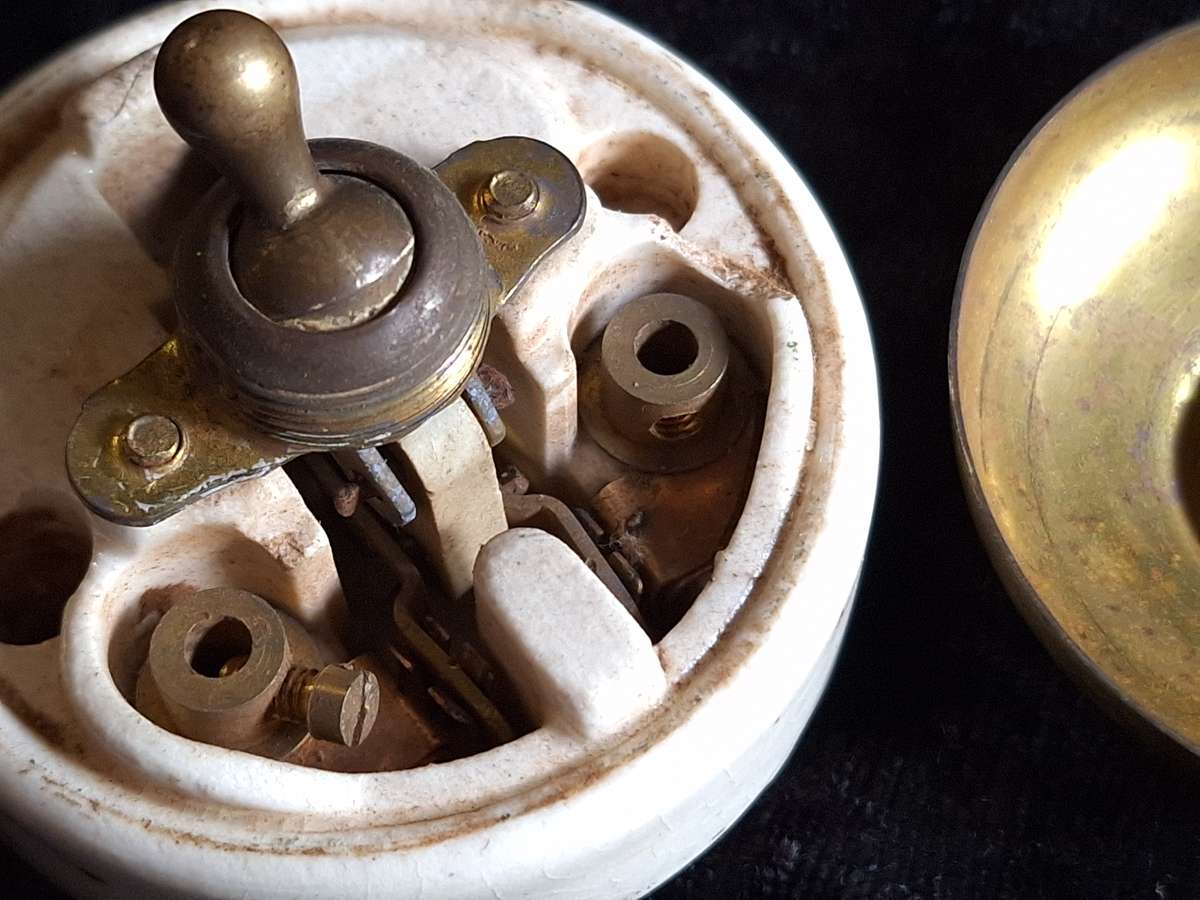 Vintage Brass and Porcelain Light Switch