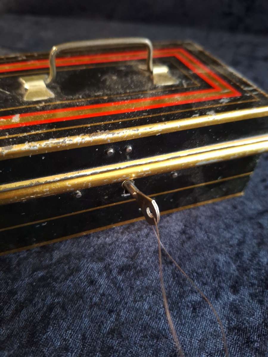 Vintage Tin Chad Valley Toy Money Box with Key