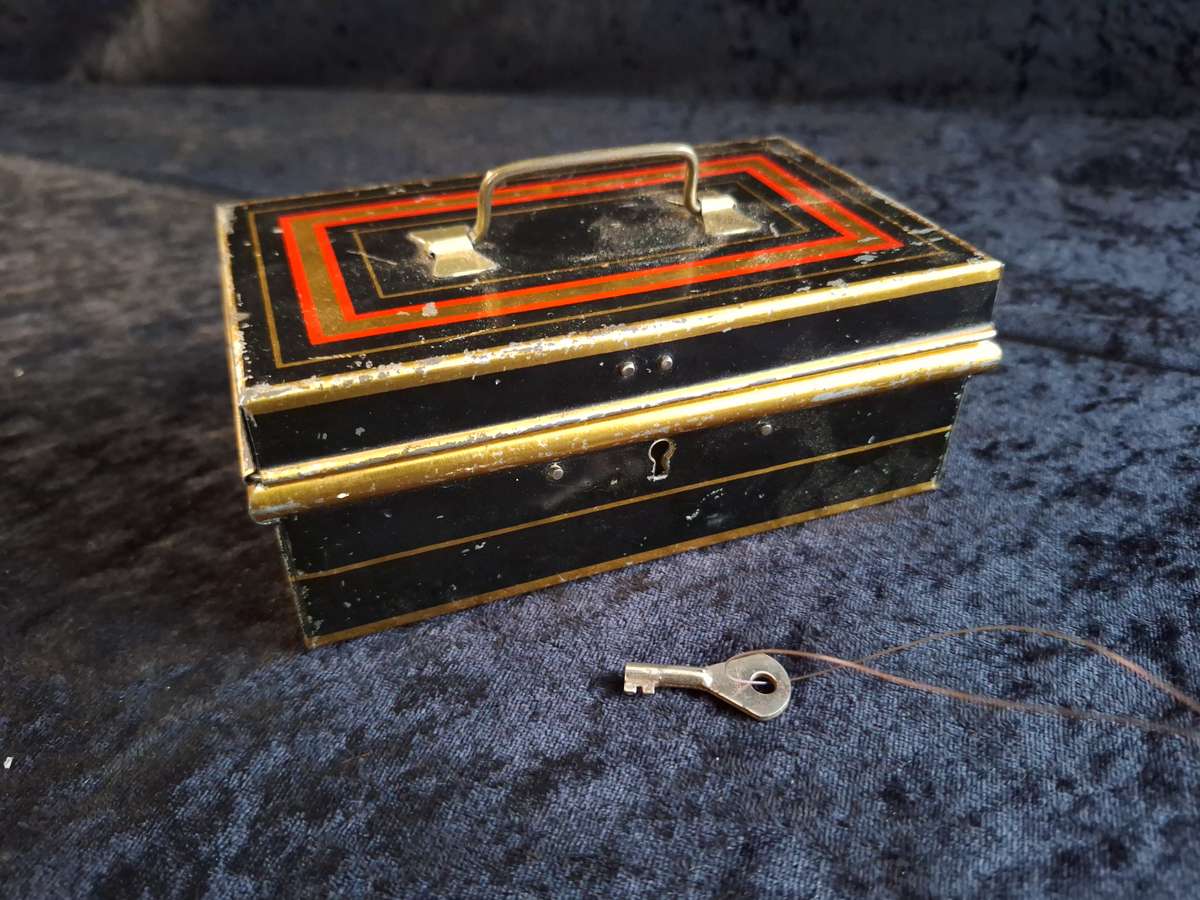 Vintage Tin Chad Valley Toy Money Box with Key