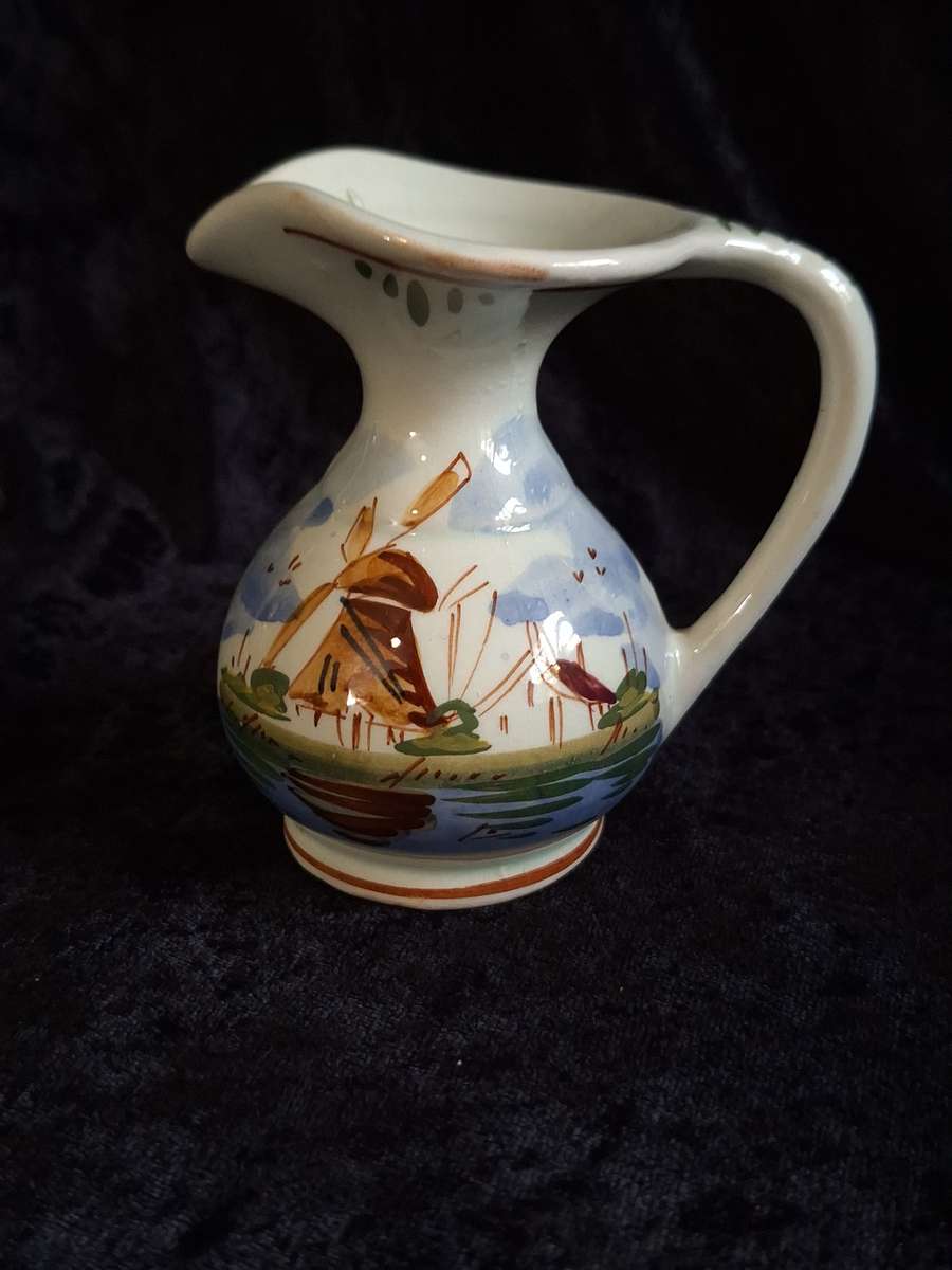 Vintage Unusual 1940's Hand Painted Delft Pitcher