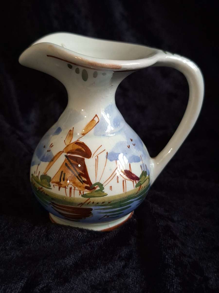 Vintage Unusual 1940's Hand Painted Delft Pitcher