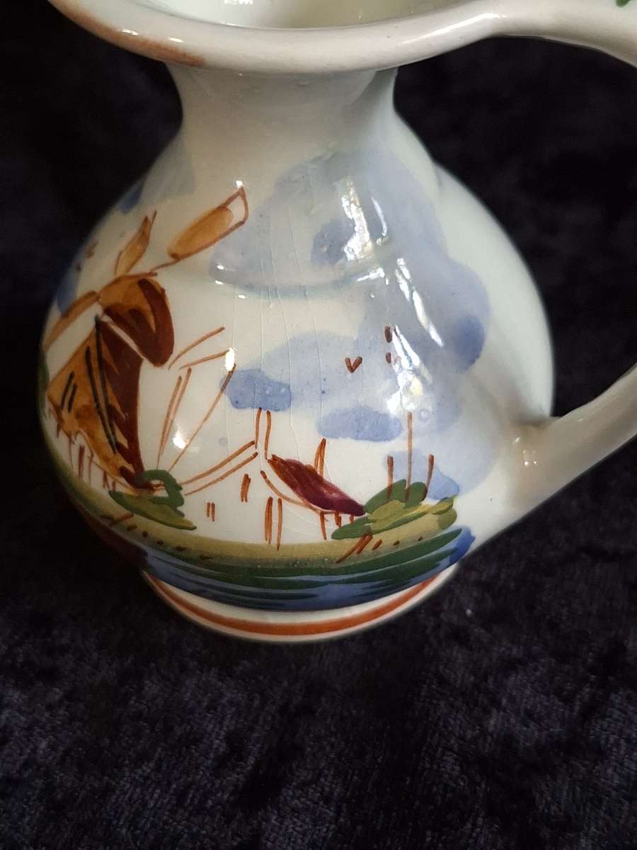 Vintage Unusual 1940's Hand Painted Delft Pitcher
