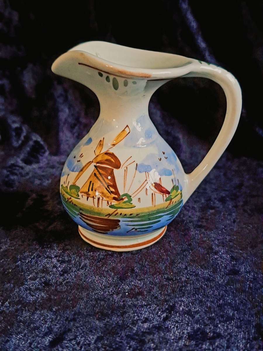 Vintage Unusual 1940's Hand Painted Delft Pitcher