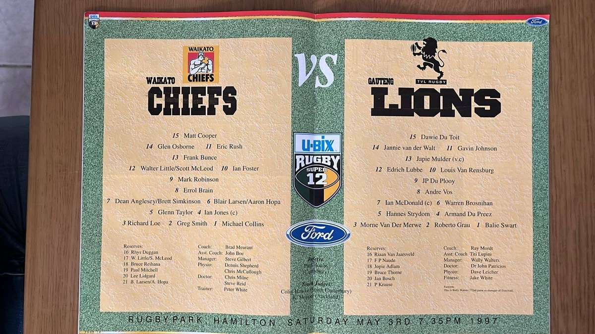 1997 Chiefs vs Lions at Hamilton Programme, details below