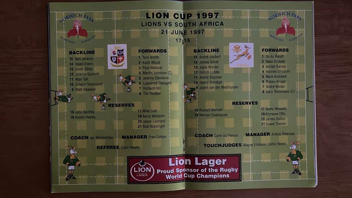 1997 South Africa vs British Lions, 1st Test at Newlands Programme, details below