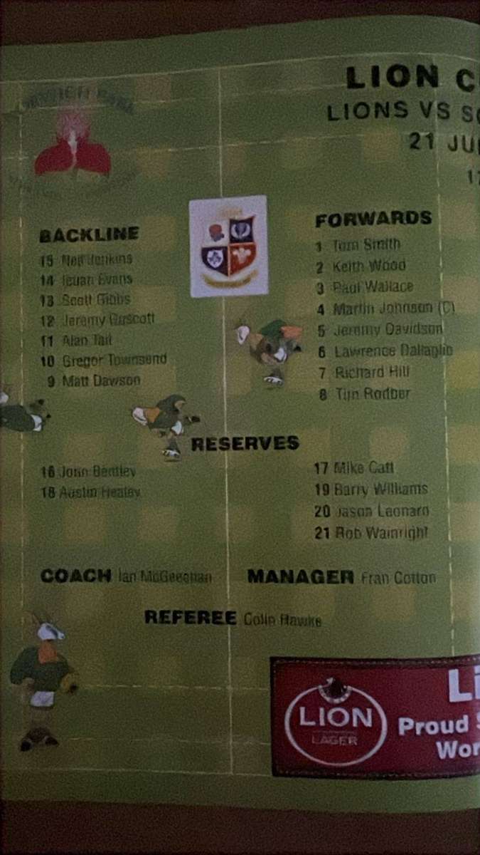 1997 South Africa vs British Lions, 1st Test at Newlands Programme, details below