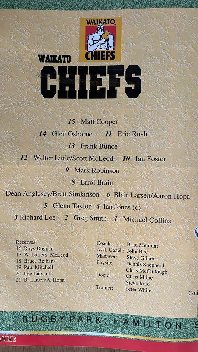 1997 Chiefs vs Lions at Hamilton Programme, details below