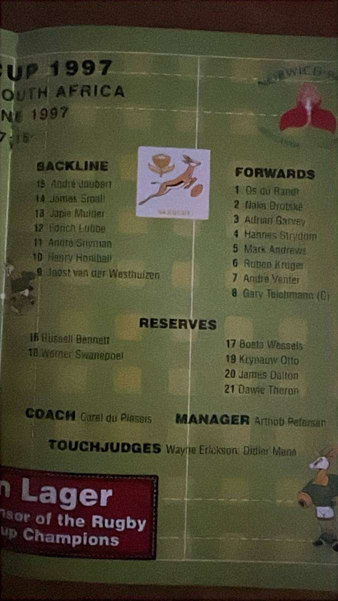 1997 South Africa vs British Lions, 1st Test at Newlands Programme, details below