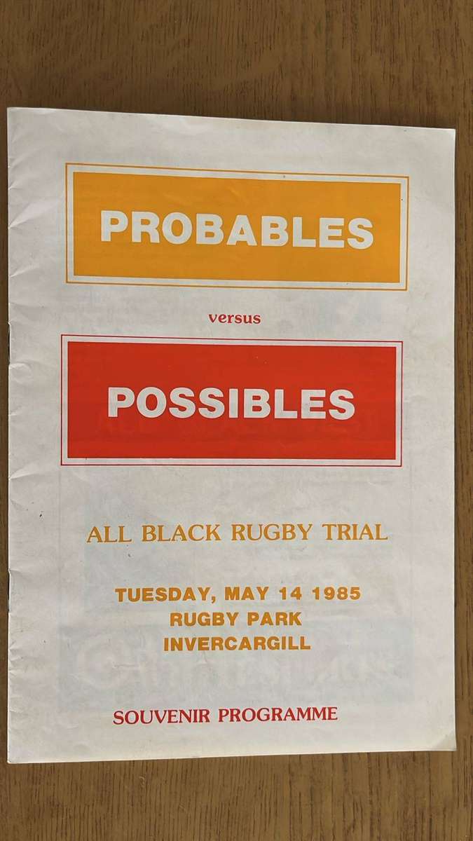 1985 Probables vs Possibles All Blacks Trials Programme, details below