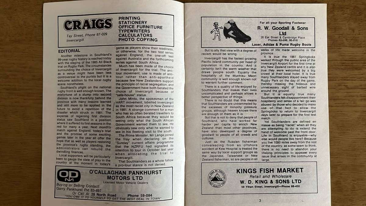 1985 Probables vs Possibles All Blacks Trials Programme, details below