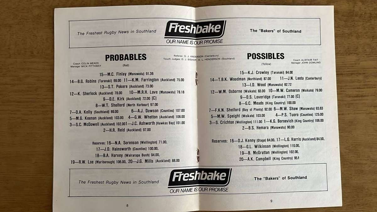 1985 Probables vs Possibles All Blacks Trials Programme, details below