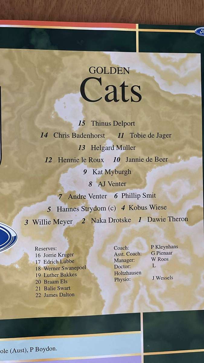 1998 Cats vs Highlanders at Invercargill Programme, details below