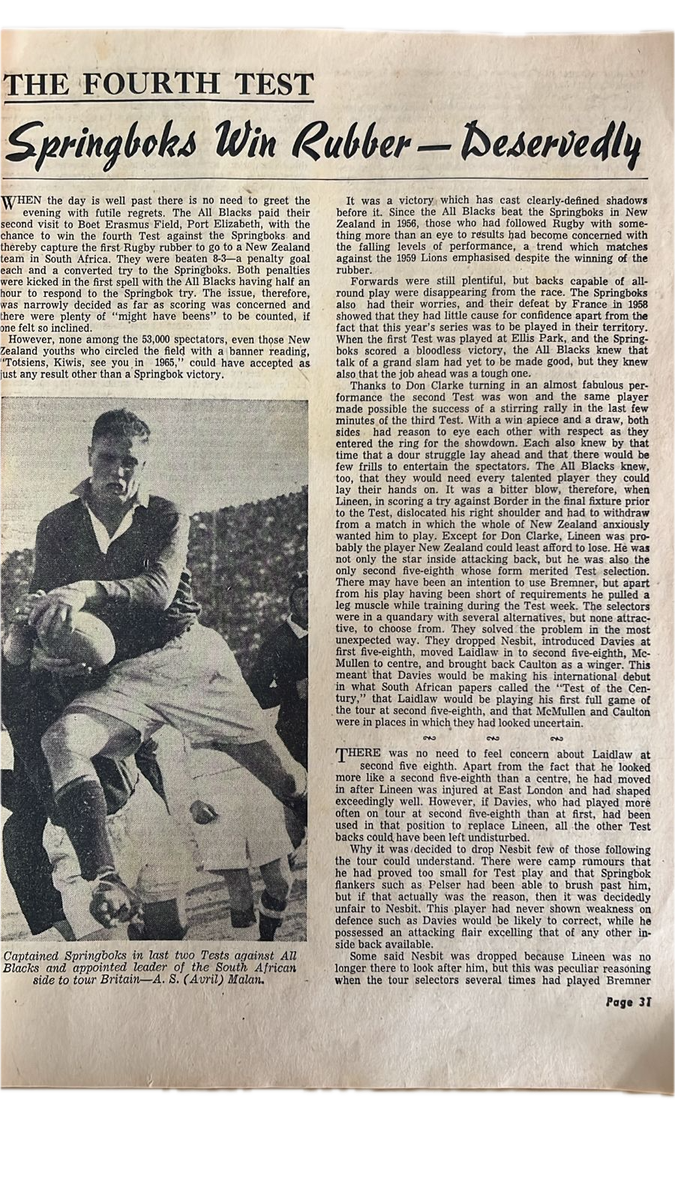 1960 All Blacks in South Africa Magazine & Pocket Book Guide, details below