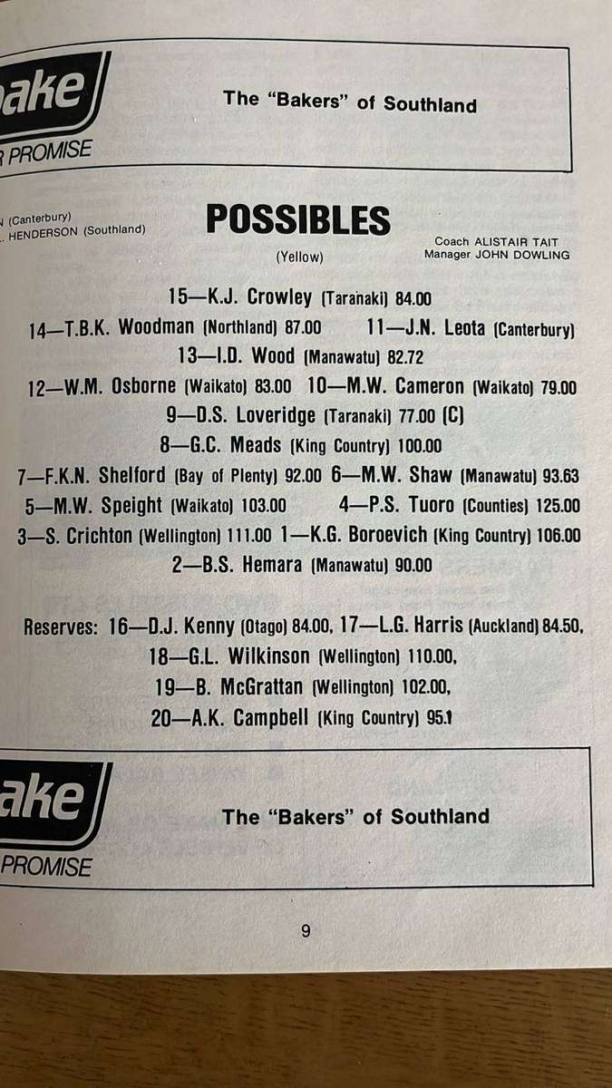 1985 Probables vs Possibles All Blacks Trials Programme, details below