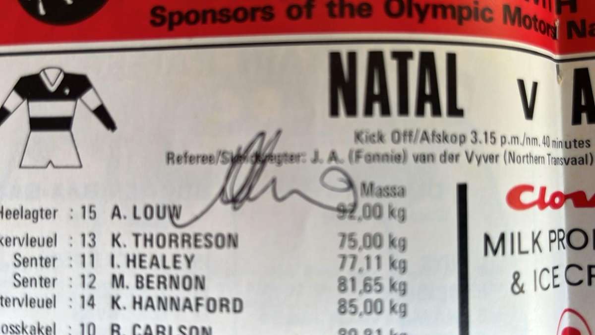 1976 Natal vs All Blacks at Kings Park Signed Programme, details below