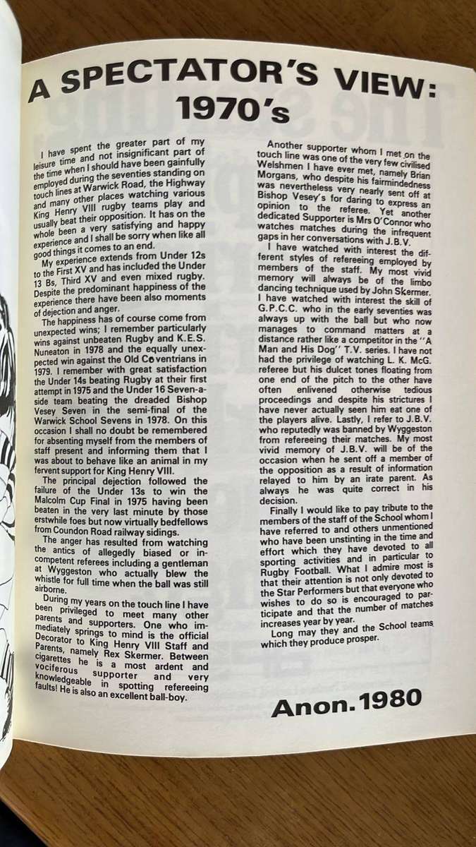 1881-1981 King Henry VIII RFC Centenary, details below