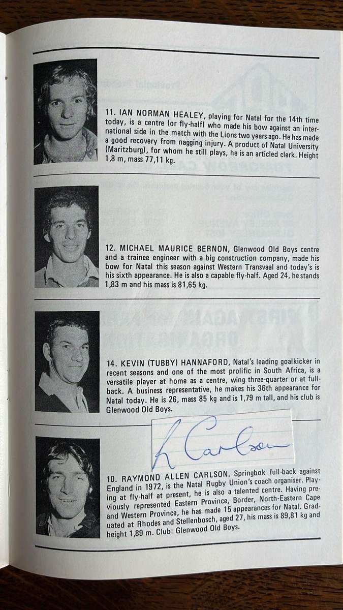 1976 Natal vs All Blacks at Kings Park Signed Programme, details below