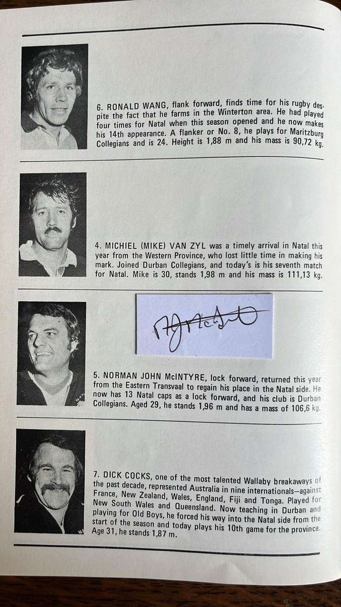 1976 Natal vs All Blacks at Kings Park Signed Programme, details below