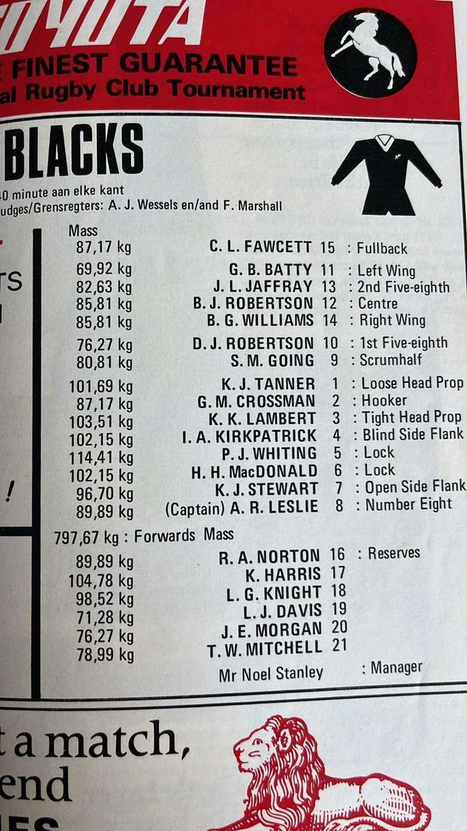 1976 Natal vs All Blacks at Kings Park Signed Programme, details below