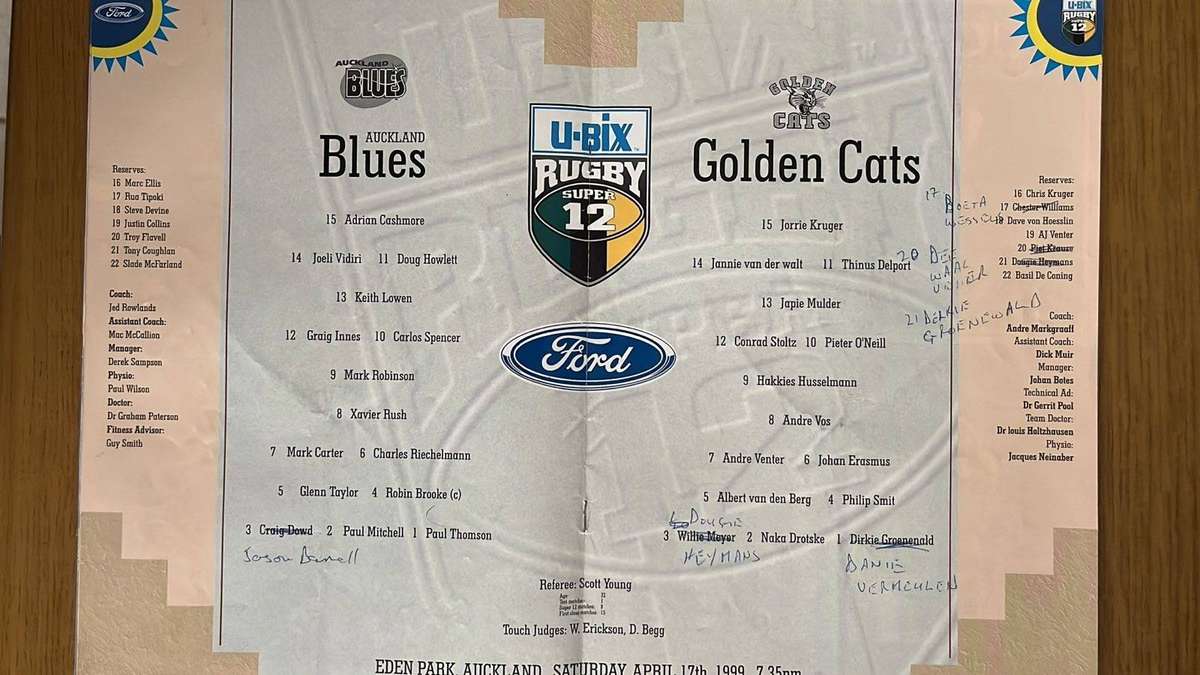 1999 Blues vs Cats at Eden Park Programme, details below