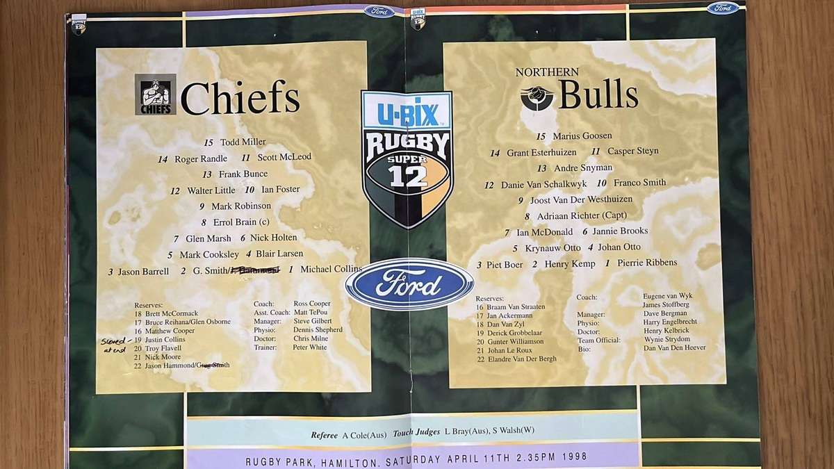 1998 Chiefs vs Bulls at Rugby Park Programme, details below