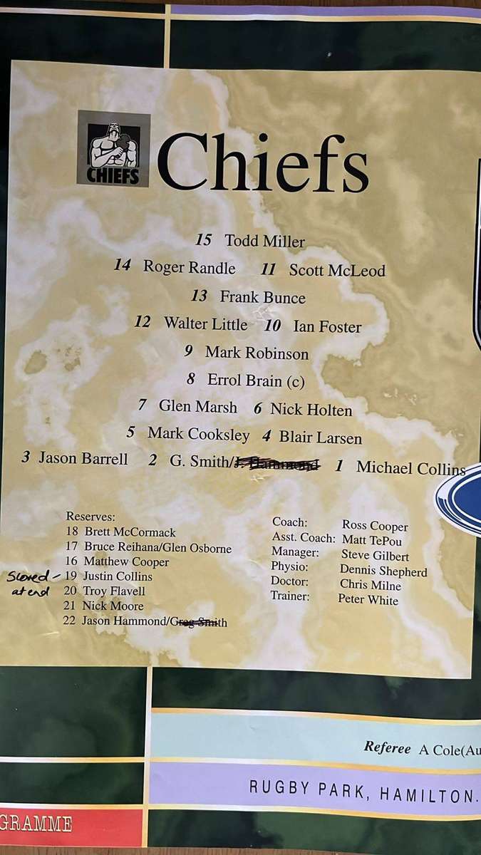 1998 Chiefs vs Bulls at Rugby Park Programme, details below