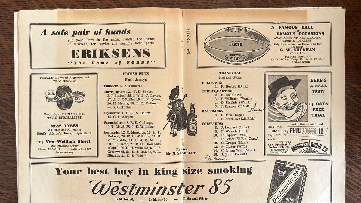 1955 British Isles  vs Transvaal Signed Programme, details below