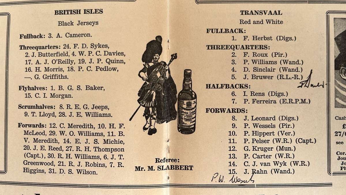 1955 British Isles  vs Transvaal Signed Programme, details below