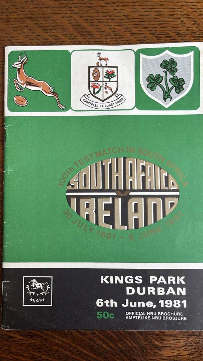 1981 South Africa vs Ireland at Kings Park Signed Programme & Irish Pin, details below