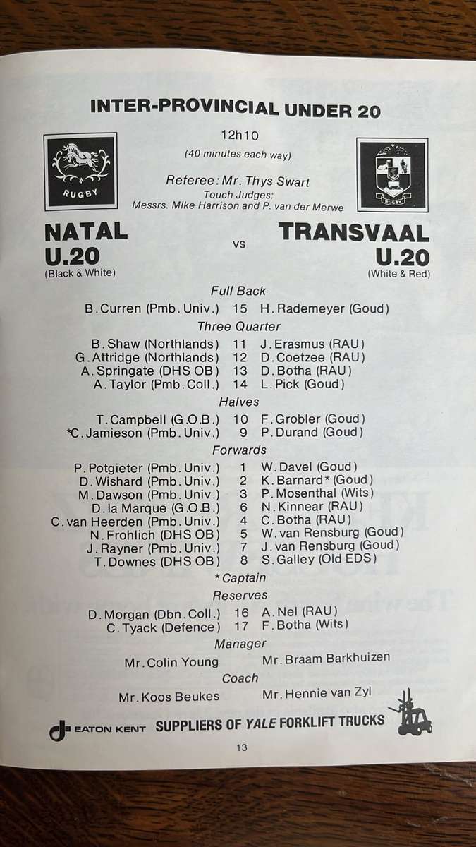 1981 South Africa vs Ireland at Kings Park Signed Programme & Irish Pin, details below