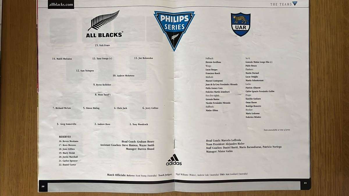 2004 New Zealand vs Argentina at Waikato Stadium Programme, details below